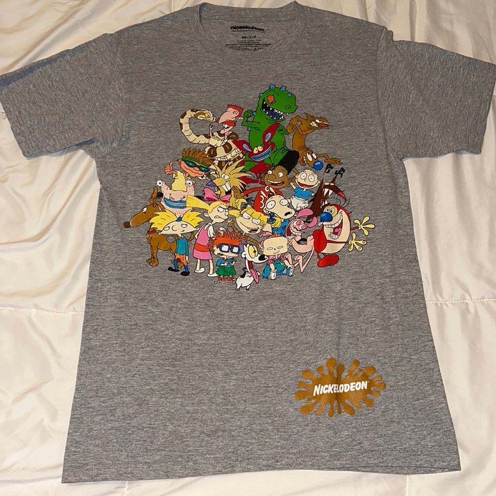 Nicktoons Nickelodeon Graphic T-Shirt Giant 90s Style Character Grey Size Small